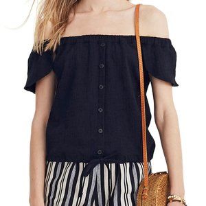 Madewell Flutter Sleeve Top Black Tie Front Button